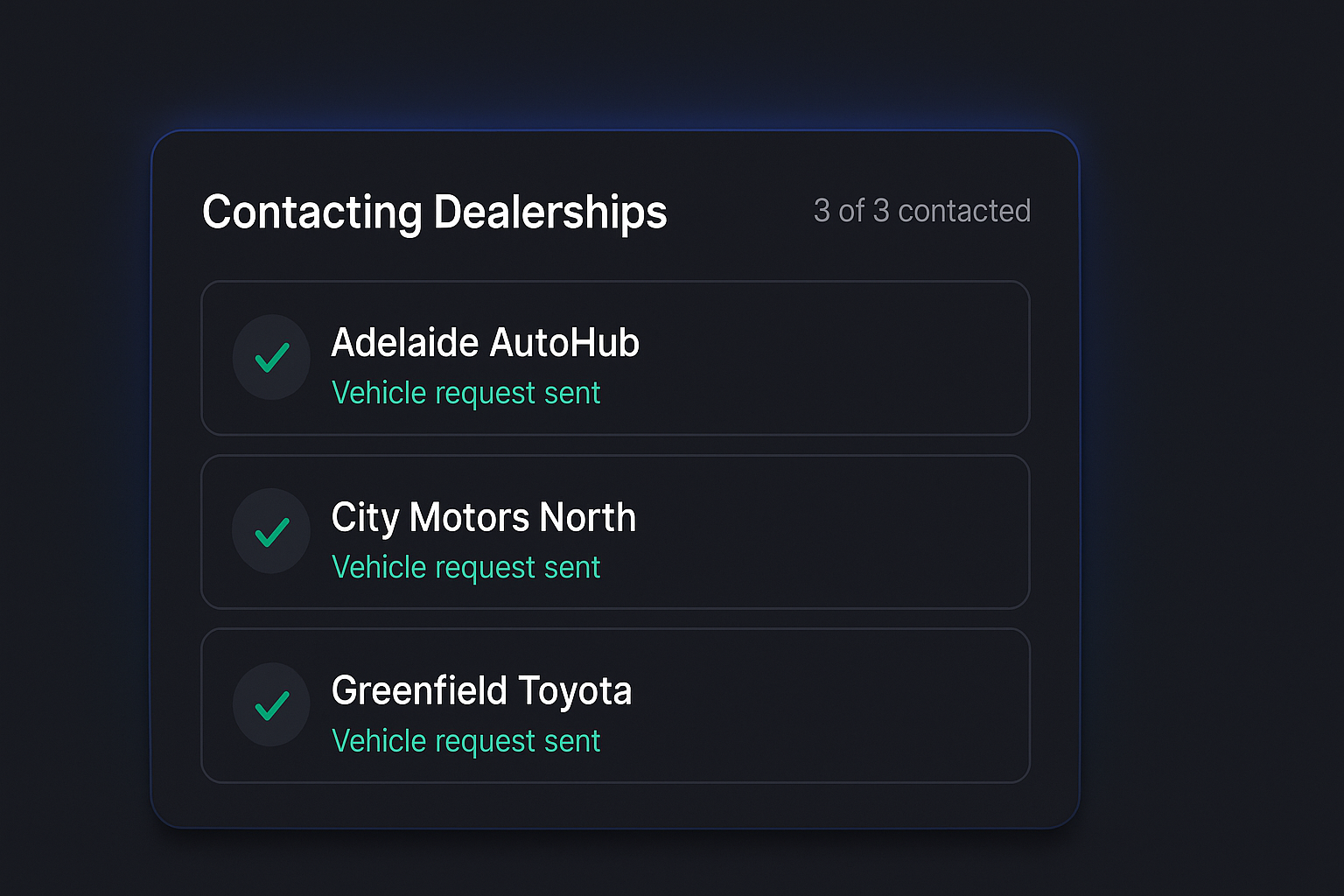 CarSense dealers contacted interface