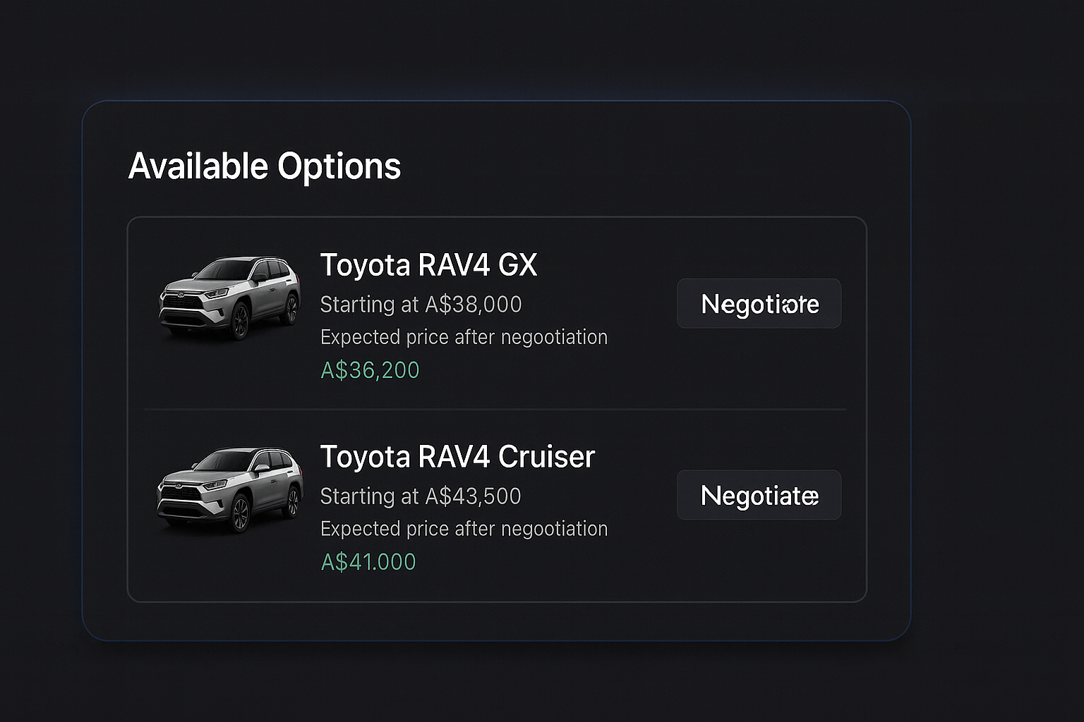 CarSense review options interface